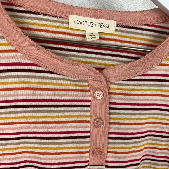 Cactus + Pearl NWT Retro Stripe Henley Top SZ XL - Picture 4 of 7